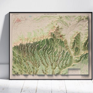 Carte du parc national de Mesa Verde ~ impression en relief vintage 2D plate ~ affiche murale Art déco topographie