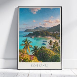 Koh Samui Travel Print ~ Thailand Reise Poster | Gemalte Wandkunst & Wohnkultur | Gerahmter personalisierter Druck | Urlaub Reise Geschenk