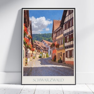 Schwarzwald Reise-Print ~ Deutschland-Reise-Plakat | Gemalte Wandkunst & Wohnkultur | Gerahmter personalisierter Druck | Urlaub Reise Geschenk