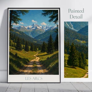 Les Arcs, Alps Travel Print ~ France Travel Poster | Painted Wall Art & Home Decor | Framed Personalized Print | Vacation Travel Gift