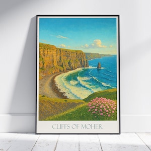 Cliffs of Moher Reiseposter, Irland Landschaft Kunstdruck | Irische Küstenwanddekor & Souvenirgeschenk