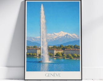 Vintage Geneva Travel Poster: Swiss Alps Art Print