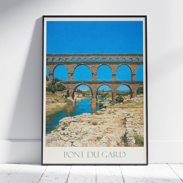 Affiche de voyage Pont du Gard ~ Affiche de voyage en France | Art mural peint et décoration d'intérieur | Impression personnalisée encadrée | Cadeau de voyage de vacances