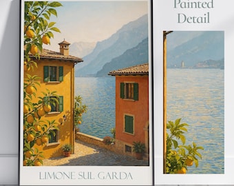 Limone sul Garda Travel Poster | Lake Garda Italy Art Print | Painted Wall Art | Mediterranean Home Decor | Vacation Gift