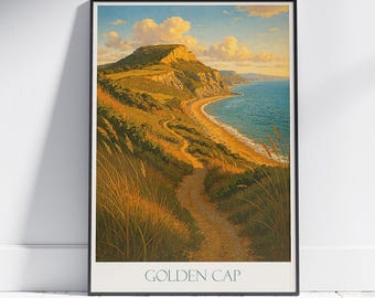 Golden Cap Travel Poster: Dorset England Jurassic Coast Art Print
