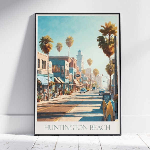 Huntington Beach Travel Print ~ California Travel Poster | Painted Wall Art & Home Decor | Framed Personalized Print | Vacation Travel Gift
