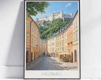 Salzburg Austria Travel Poster: Hohensalzburg Fortress Art Print