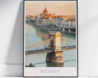 Budapest Travel Print ~ Hungary Travel Poster | Painted Wall Art & Home Decor | Framed Personalized Print | Vacation Travel Gift