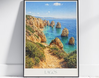 Lagos Portugal Reiseplakat: Vintage Algarve Küste Kunstdruck