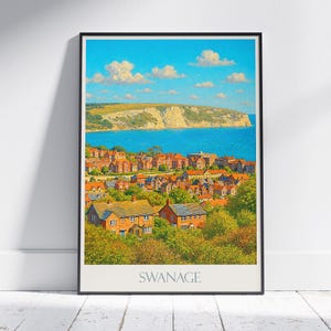 Swanage Travel Poster, Dorset Coast Seaside Town Art Print | UK Coastal Wall Decor & Vacation Gift