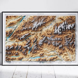 Grampian Mountains, Schotland ~ Vintage kaart plat 2D gearceerd reliëf UK print poster Wall Art Decor