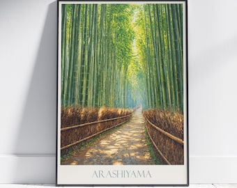 Arashiyama Bamboo Forest Travel Poster | Kyoto Japan Art Print | Sagano Grove Wall Decor