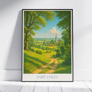 Snipe Dales Travel Poster, Lincolnshire Countryside ~ English Rural Village Art Print | Serene Landscape Wall Art | UK Nature Decor