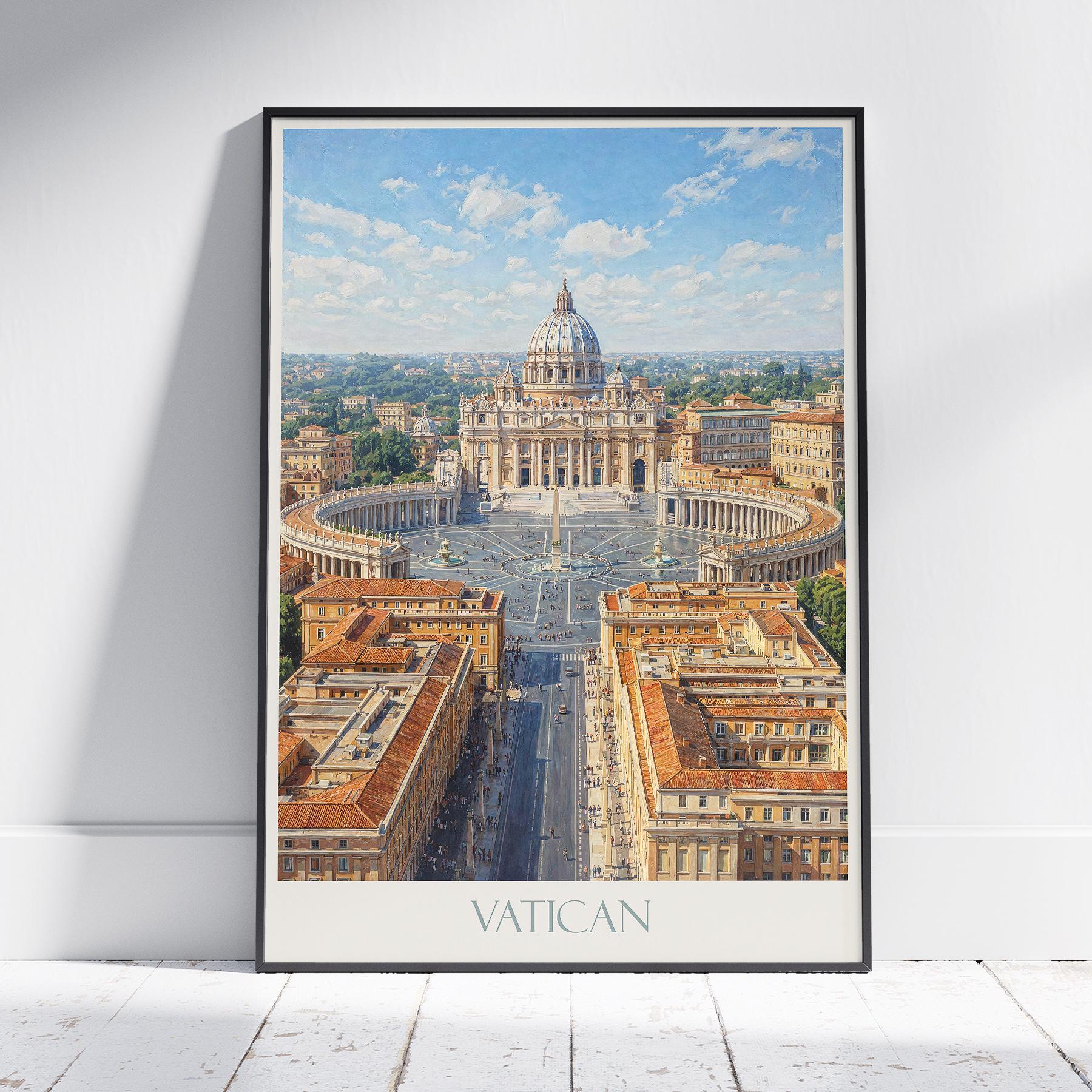 Vatican City Travel Poster: St. Peter's Basilica Print, Rome Wall