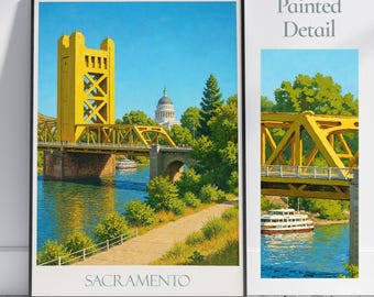 Sacramento Travel Poster: Tower Bridge & Capitol Art Print