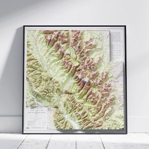 Glace-Nationalpark ~ Flache 2D-Karte ~ Flache Reliefkarte ~ Montana Poster Wand Kunst Deko Topographie