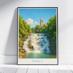 Ithaca New York Reise Poster | Cascadilla Falls Kunstdruck | Cornell Universitäts-Wanddekor | NY Zustand Geschenk