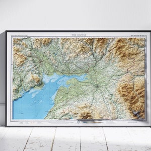 Solway Firth ~ Vintage Style Flache schattierte Reliefkarte Druck Poster Wandkunst Dekor