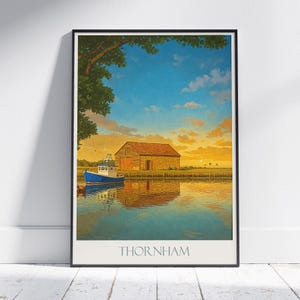 Póster de viaje de Thornham, impresión artística de un pueblo costero de Norfolk ~ Paisaje al atardecer en Inglaterra / Decoración rústica para el hogar y regalo