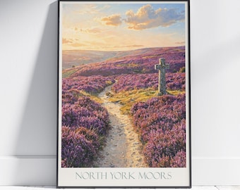 Plakat podróżniczy North York Moors: wydruk artystyczny Yorkshire Heathland