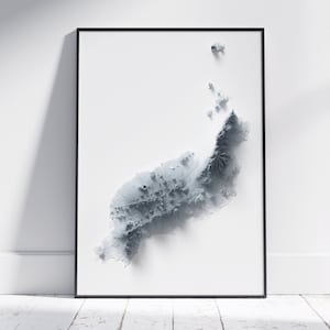 Lanzarote kaart ~ platte 2D minimalistische topografische print ~ schaduwrijke reliëf poster Wall Art modern decor