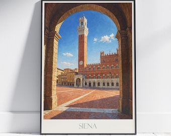 Siena Italy Travel Poster: Piazza del Campo, Tuscany Art Print