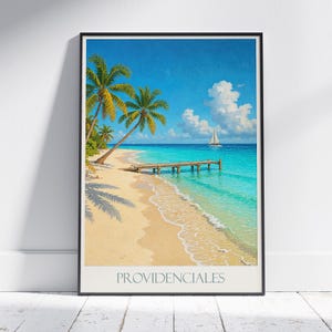 Poster di viaggio di Providenciales / Stampa artistica della spiaggia di Turks e Caicos / Decorazione murale serena dei Caraibi