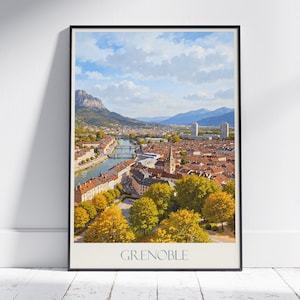 Impresión de viaje de Grenoble ~ Póster de viaje de Francia / Arte mural pintado y decoración del hogar / Impresión personalizada enmarcada / Regalo de viaje de vacaciones