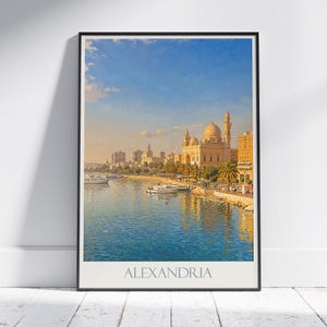 Alexandria Travel Print ~ Ägypten Reise Poster | Gemalte Wand Kunstdruck & Wohndeko | Gerahmter personalisierter Druck | Urlaub Reise Geschenk