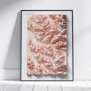 Glacier Peak, Washington ~ Vintage schaduwrijke reliëf platte 2D kaart afdrukken ~ Poster Wall Art Decor topografie