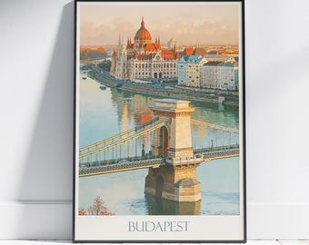 Budapest Travel Print ~ Hungary Travel Poster | Painted Wall Art & Home Decor | Framed Personalized Print | Vacation Travel Gift