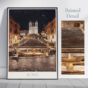 Stampa di viaggio di Roma, Scalinata di Trinità dei Monti ~ Poster di viaggio romano in Italia Arte murale Decorazione per la casa Regalo personalizzato con cornice