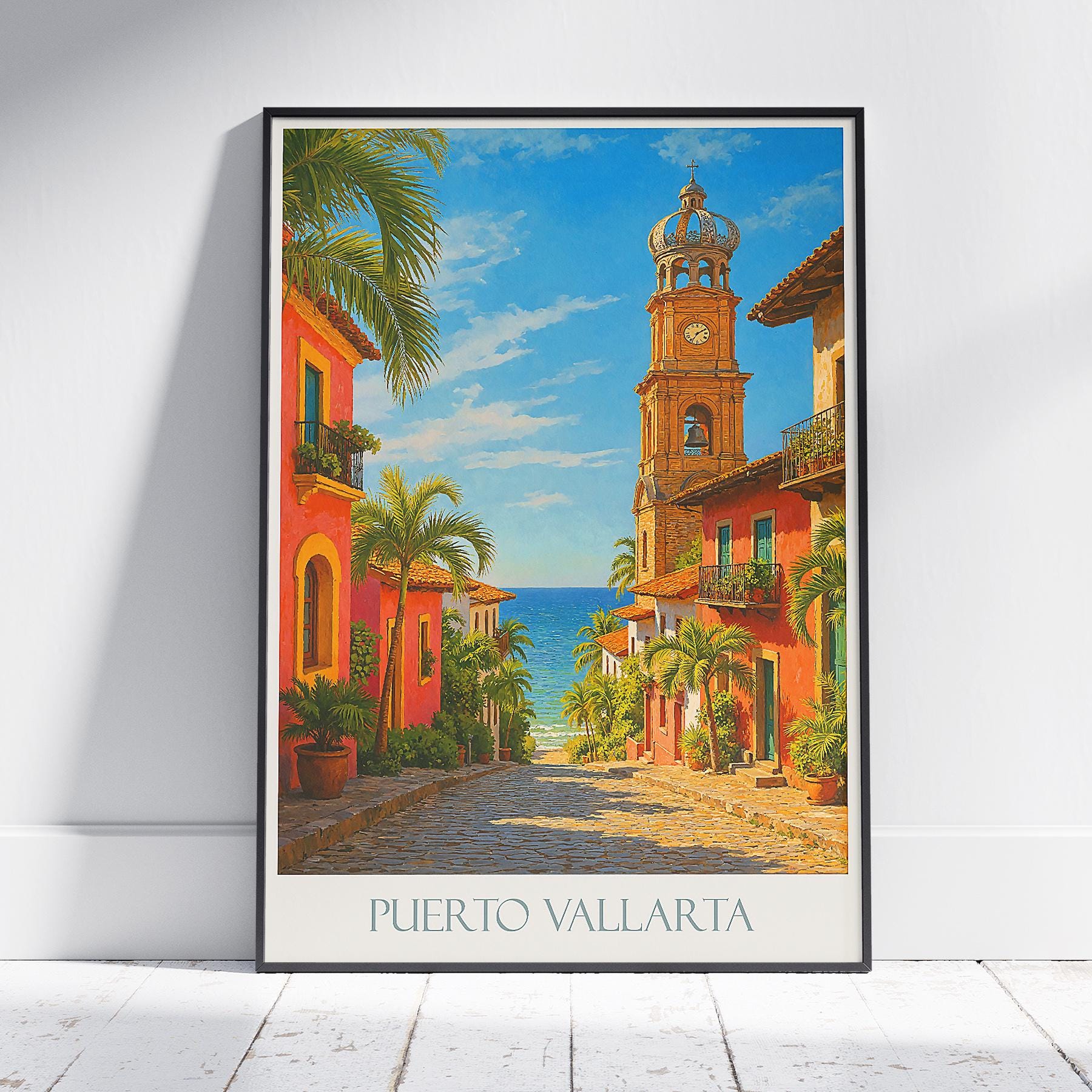 Puerto Vallarta Travel Print ~ Mexico Travel Poster | Painted Wall Art & Home Decor | Framed Personalized Print | Vacation Travel Gift