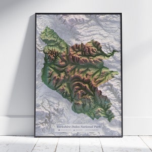 Yorkshire Dales National Park Map ~ 2D Topographic Relief Print ~ Poster Modern Wall Art Decor