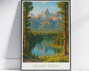 Kunstdruck des Grand-Teton-Nationalparks | Vintage-Reiseposter aus Wyoming