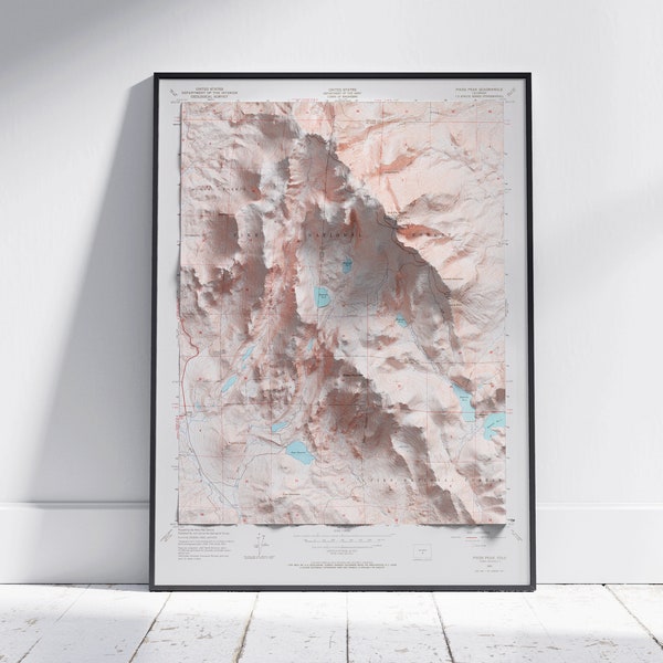 Pikes Peak, Colorado ~ Vintage Shaded Relief Flat 2D Map Print ~ Poster Wall Art Decor Topography