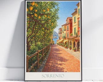 Sorrento Italy Travel Poster: Lemon Grove Mediterranean Art Print