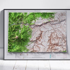 The Dalles & Mount Hood, Oregon/Washington ~ Vintage gearceerd reliëf platte 2D kaart afdrukken ~ poster muur kunst decor topografie