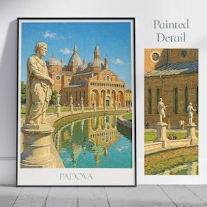 Plakat z podróży do Padwy | Wydruk artystyczny Padwy we Włoszech | Sztuka ścienna Bazyliki Sant'Antonio | Dekoracja miejska w stylu vintage | Prezent na wakacje