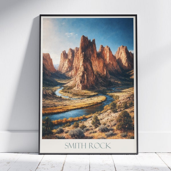 Smith Rock Travel Print ~ Oregon Travel Poster | Painted Wall Art & Home Decor | Framed Personalized Print | Vacation Travel Gift