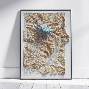 Mount Rainier, Washington Map ~ flacher 2D Vintage Relief Print ~ Poster Wand Kunst Dekor Topographie