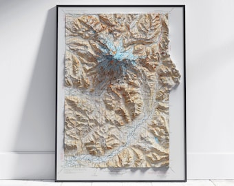 Mount Rainier, Washington Map ~ Flat 2D Vintage Relief Print ~ Poster Wall Art Decor Topography