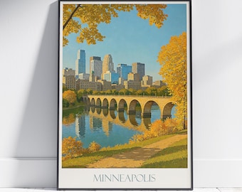 Minneapolis Travel Poster: Stone Arch Bridge Autumn Art Print