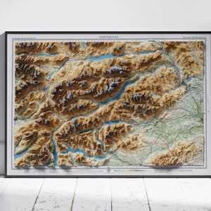 Perthshire, Schottland ~ Flache 2D Reliefkarte Vintage Atlas Stil Druck Poster Wandkunst Dekor