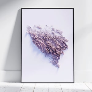 Bosnien-Herzegowina ~ Flache minimalistische topografische 2D Karte Druck ~ Relief Poster Wanddekoration ~ Reliefbild