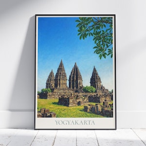 ジョグジャカルタ インドネシア旅行ポスター: プランバナン寺院ペイント アート プリント