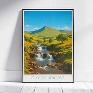 Brecon Beacons Travel Poster, Waterfalls Landscape ~ Wales Art Print | UK Nature Decor | Hiking Gift
