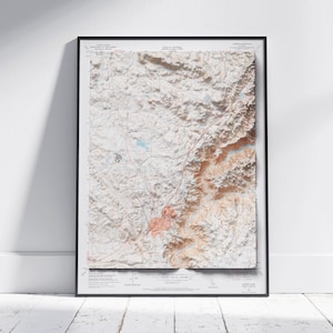 Auburn, Kalifornien Relief Landkarte Flach 2D Print ~ Poster Wand Kunst Dekor Topographie Vintage