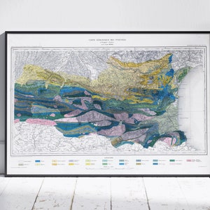 Impression de carte géologique vintage des Pyrénées ~ Déco murale affiche