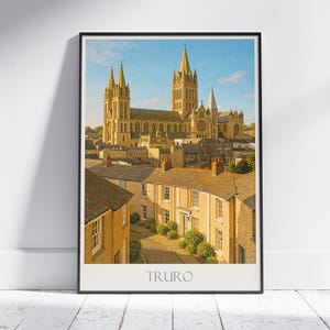 Truro Cathedral Travel Poster, Cornwall England | Painted Wall Art Print | Historic Cityscape Decor | UK Architecture Gift